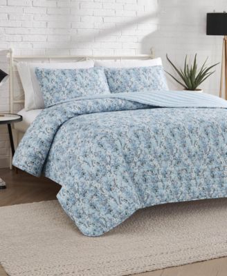 Soft Floral Reversible Design 3-Pc Quilt Set, King