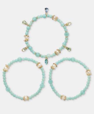 3-Pc. Set Crystal & Imitation Pearl Beaded Stretch Bracelets