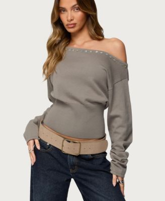 Women's Carmela Iridescent Button Off Shoulder Sweater