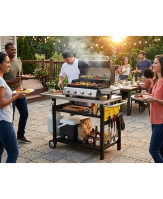 Outdoor Grill Cart with Pegboard & 3 Shelves, Stainless Steel BBQ Prep Table with Wheels - Mobile Pizza Oven Stand