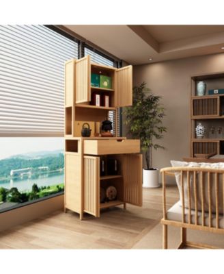 72-Inch Tall Double-Door Bamboo High-Capacity Storage Cabinet