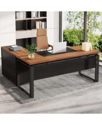 Office Desk with File Cabinet, Computer Executive Desk with Drawer Cabinet Set, L-Shaped