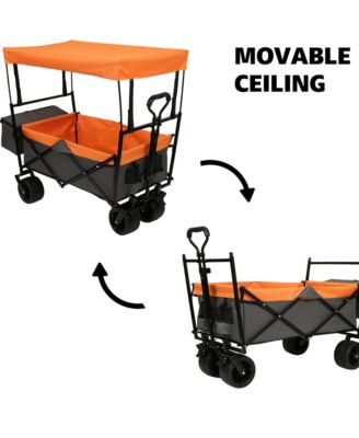 Collapsible Wagon with Canopy, Heavy Duty Utility Cart with All-Terrain Wheels, Large Capacity for Camping, Shopping and Garden