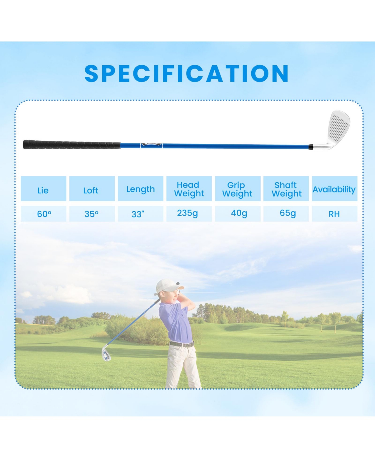 Mecale Junior Iron for Kids with Fiberglass Shaft & Headcover