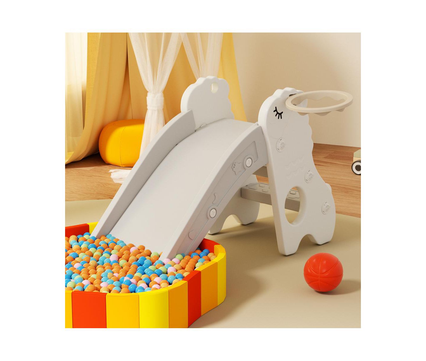 Детская игрушка Bruce & Shark 3-in-1 Foldable Slide with Climb & Basketball Hoop, Ages 3+, цвет: Белый — фото 5