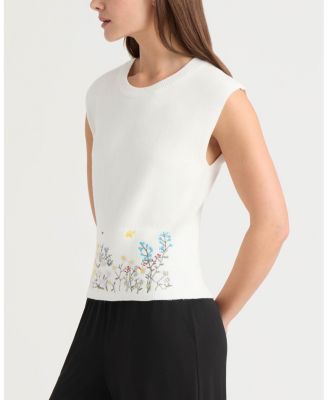 Women's Crewneck Sweater with Embroidered Hem