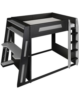 Queen Size Wooden Gaming Bunk Bed with Desk, USB & LED