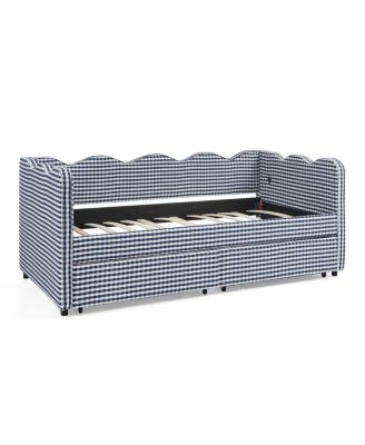 Twin Size Gingham Daybed with Storage Drawers, USB Port & Wave Shape