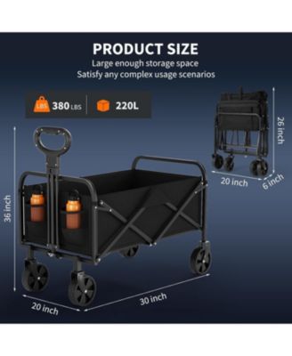 Collapsible Wagon with Wheels, Heavy-Duty 380 Lbs Foldable Utility Cart, 220L Capacity, Adjustable Handle for Grocery & Camping.