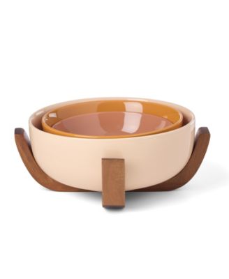 24 Seven Colors Nesting Bowls with Wood Stand, Set of 4