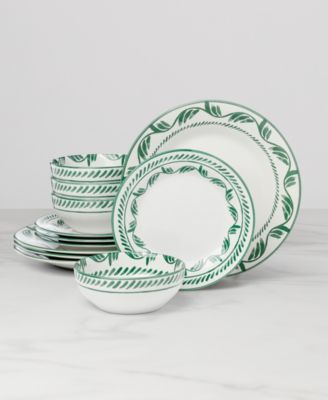 Borderless Green 12-Piece Dinnerware Set, Service for 4