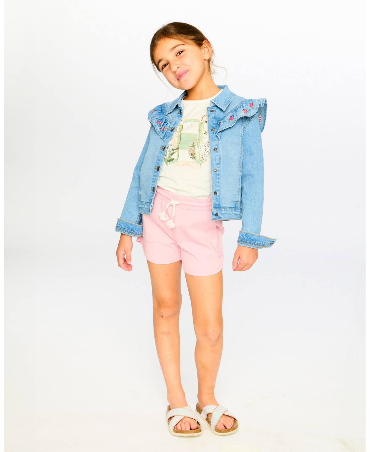 Deux par Deux Girls Denim Jacket with Embroidery