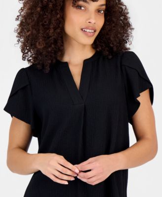 Petite Textured Tulip-Sleeve Top