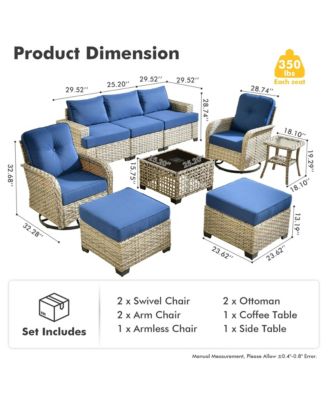 9 Pieces Wicker Outdoor Patio Furniture Set,Rattan Modular Sectional Sofa,Outside Swivel Rocking Chairs Coversation Set with Side Table