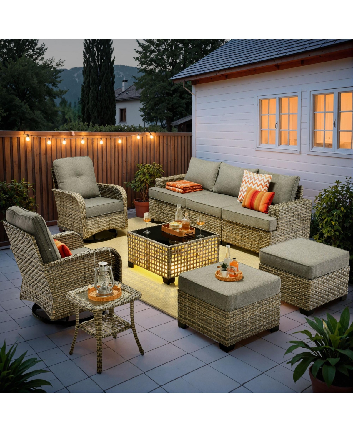 Xizzi 9 Pieces Wicker Outdoor Patio Furniture Set,Rattan Modular Sectional Sofa,Outside Swivel Rocking Chairs Coversation Set with Side Table