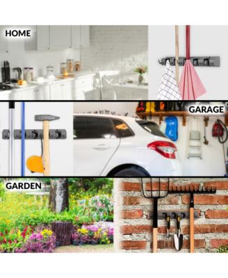 Mop and Broom Organizer Wall Mount - Organizer Utility Racks Mop Holder and Broom Hanger (5 Slots)