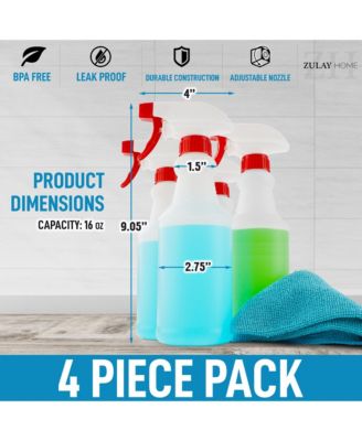 Heavy Duty Cleaning Spray Bottle Set with Adjustable Nozzle & Spring Loaded Trigger (4 Pack, 16oz)
