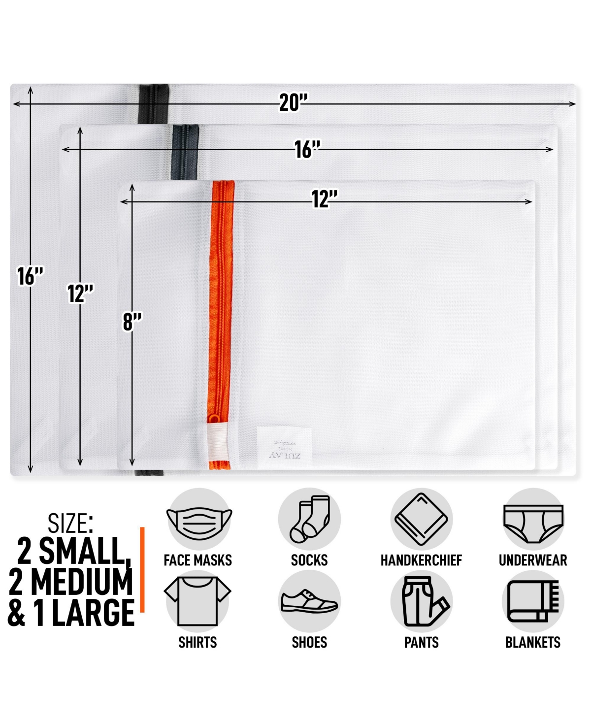 Zulay Kitchen 5 Pack Mix Size Reusable Mesh Laundry Bags for Delicates and Washing Machine (2 Small, 2 Medium, 1 Large)