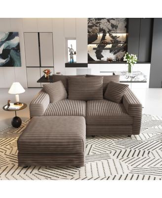  82.7" Plush Corduroy 3-Seat Sofa with Movable Ottoman
