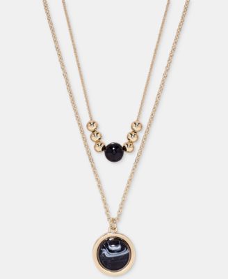Jet Two Row Cabachon Pendant Necklace