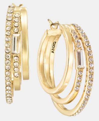 Gold-Tone Crystal Three-Row Pav&eacute; Split Hoop Earrings