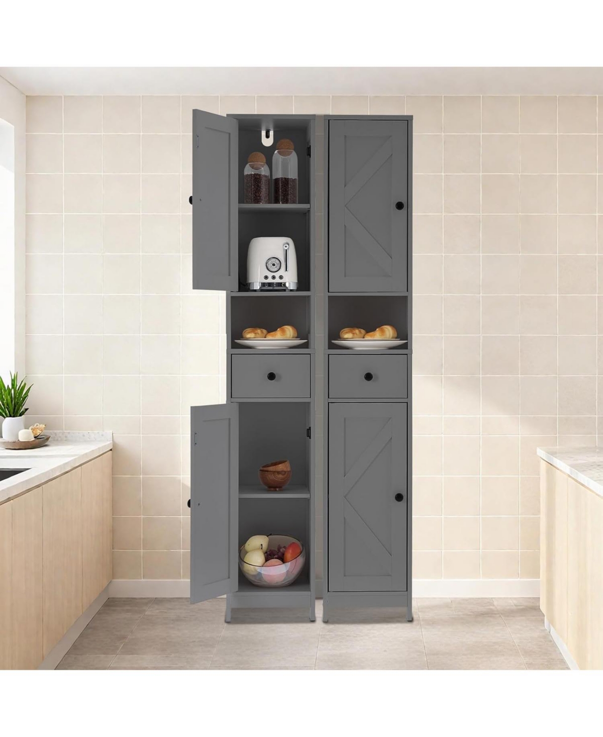 gaomon Tall Bathroom Cabinet, Freestanding with 2 Adjustable Shelves, Modern Storage for Bathroom, Kitchen & Hallway