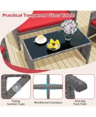 8 Piece Patio Furniture Set Outdoor Wicker Conversation Set w/ Tempered Glass Coffee Table