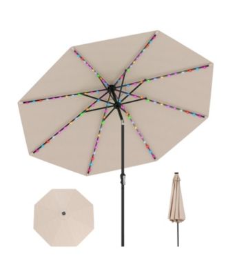 10 FT Solar Patio Umbrella w/96 Multi-colored LED Lights & 9 Modes Vented Top