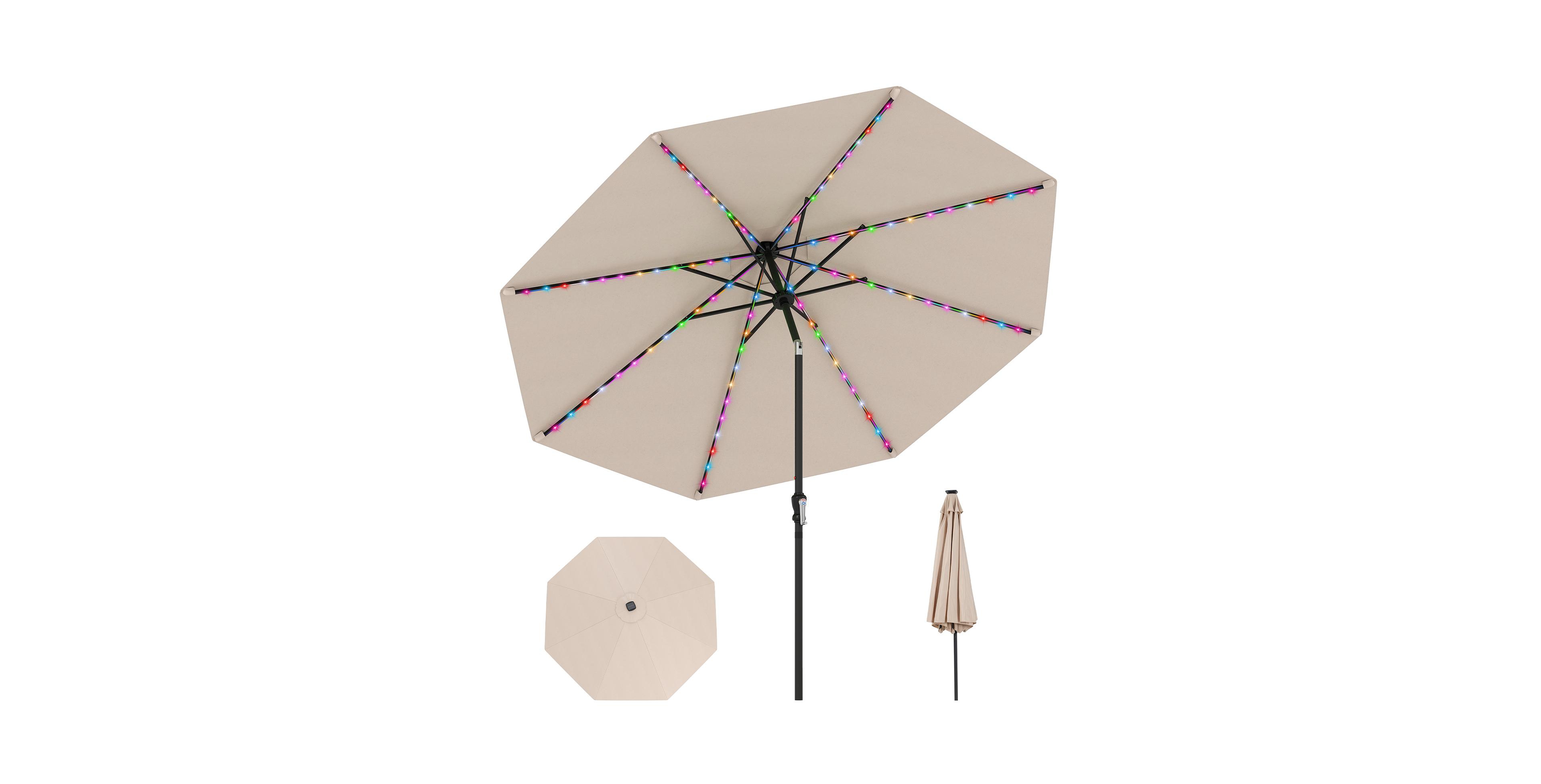 Gymax 10 Ft Solar Patio Umbrella w/96 Multi-colored Led Lights and 9 Modes Vented Top