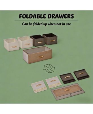 5-Drawer Dresser, Fabric Chest of Drawers, 2-Tier Storage Organizer with Foldable Drawers and Open Shelves for Bedroom and Living Room