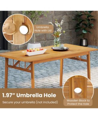 3PCS Patio Dining Set Rectangular Picnic Table & 2 Benches w/1.97'' Umbrella Hole