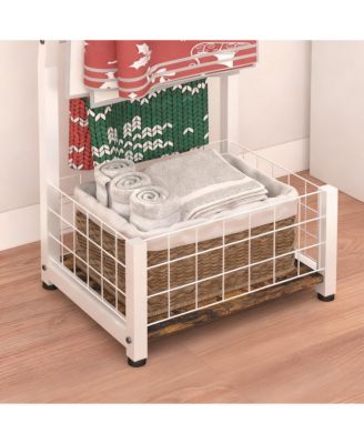 Rustic 5-Tier Blanket Ladder with Basket for Living Room & Bedroom