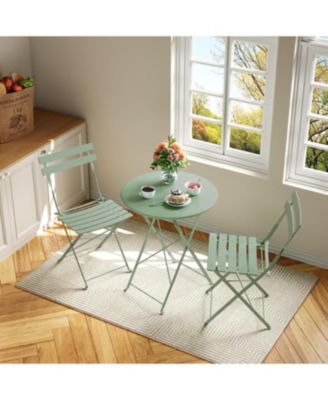 3 Piece Patio Bistro Set with Round Table & Folding Chairs, Compact Outdoor Furniture for Porch, Balcony, Garden