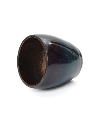 Midnight Flame Glazed Ceramic Planter, 12" Round Gradient Pot for Indoor/Outdoor