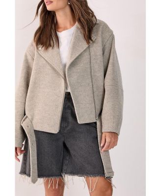Women's Oversized Brushed Belted Biker Jacket