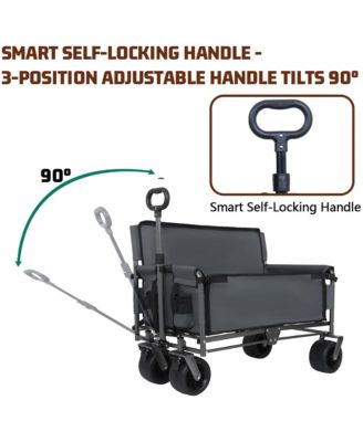 Convertible Folding Wagon Cart - Heavy-Duty Utility Wagon with Bench Seat, All-Terrain Wheels and Storage for Camping, Beach, Garden