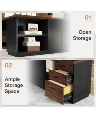 78" L-Shaped Executive Desk, with Drawers and Lateral File Cabinet