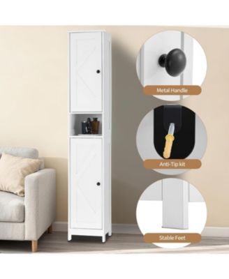 Tall Narrow Bathroom Cabinet, 66.9", Freestanding Water-Resistant Storage, 2 Doors, Small Space Organizer