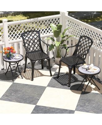 Round Folding Side Table 18 Inch Patio Coffee Table w/ Tempered Glass Tabletop