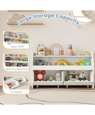 Kids Toy Storage Organizer Wooden Bookcase with 2 Movable Drawers