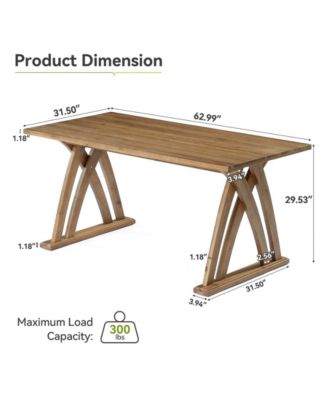 63 Inches Solid Wood Dining Table for 4-6 People,Rectangular Kitchen Table