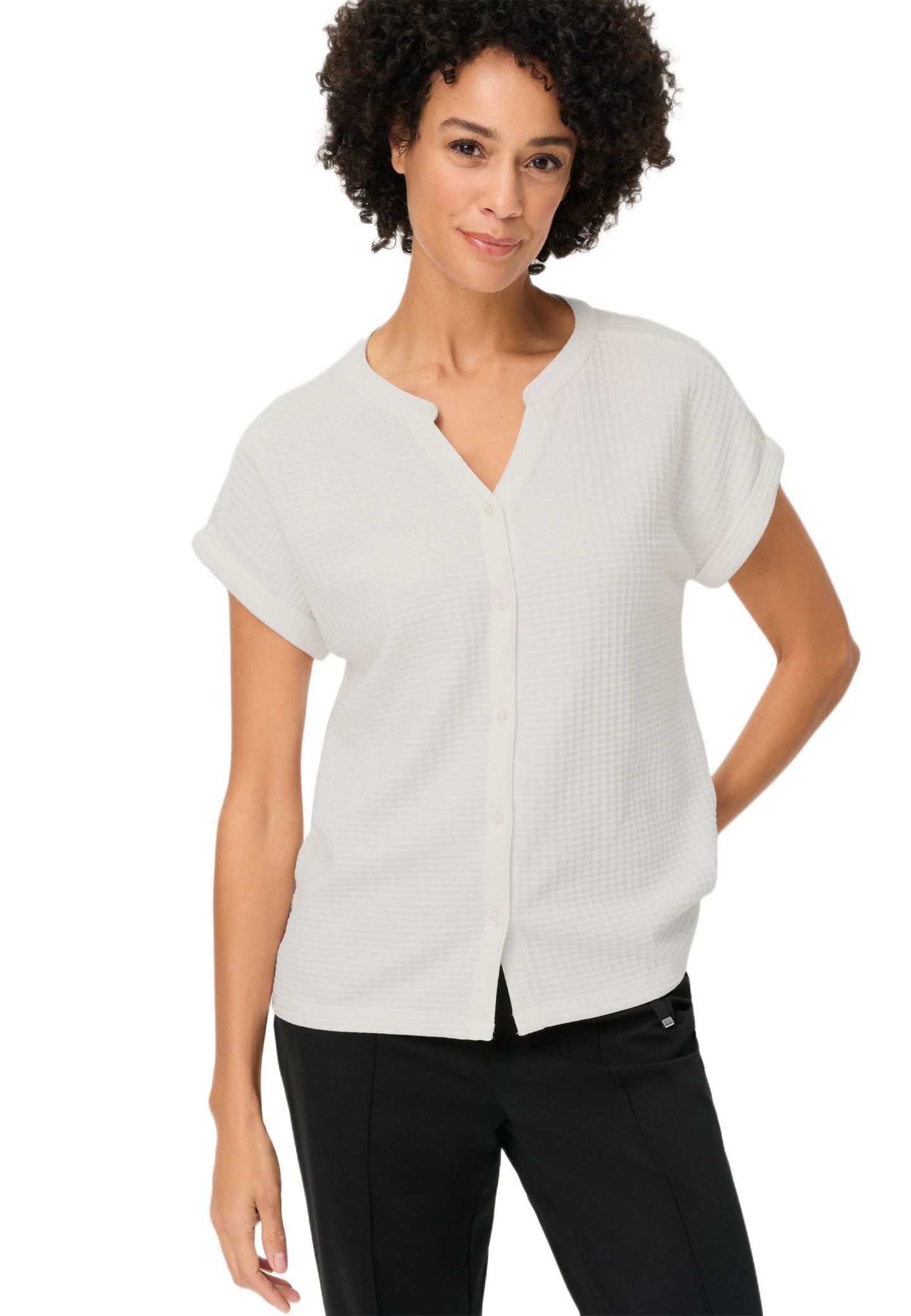 Женская футболка Olsen Waffle Knit Button Front, цвет: Молочный белый — фото 1