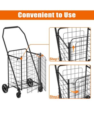 Folding Shopping Cart, Grocery Cart with 360° Swivel Wheels, Open Door for Groceries and Laundry