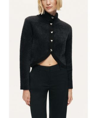 Women's Heart-Button Cutaway Mock-Neck Cardigan