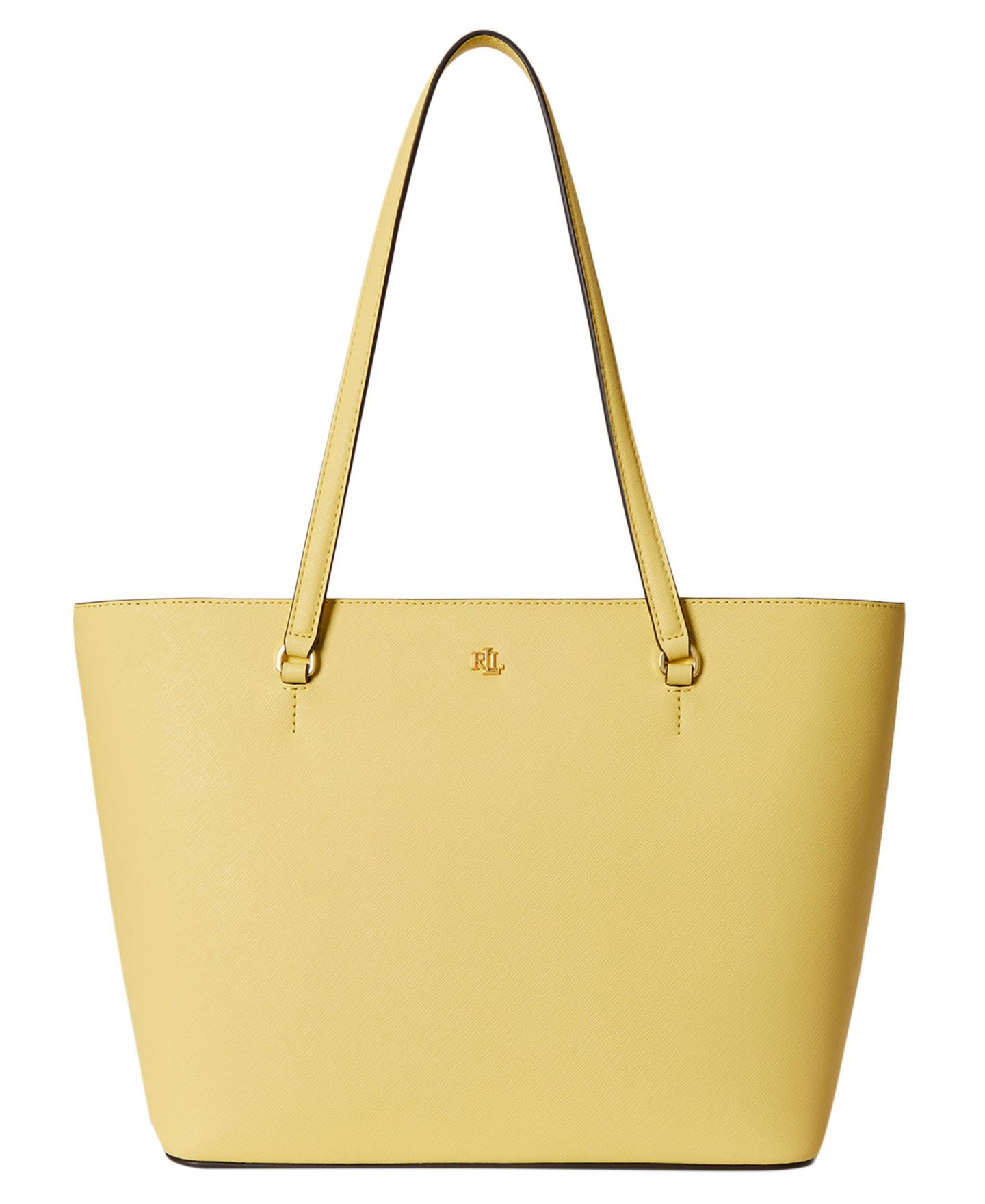 Женская сумка Lauren Ralph Lauren Crosshatch Leather Karly Medium Shopper Tote Handbag, цвет: Лимонный сорбет — фото 1