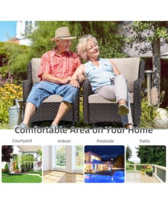 3-Piece Outdoor Wicker Patio Bistro Set - Rocking Chairs, with Glass Side Table, Outdoor Rattan Swivel Chair Set, for Backyard, Porch, Deck