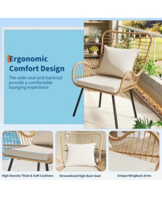 Wicker Patio Chairs Set of 4, Outdoor Rattan Furniture with Cushions & Pillows, Boho Patio Chairs for Porch, Garden, All-Weather