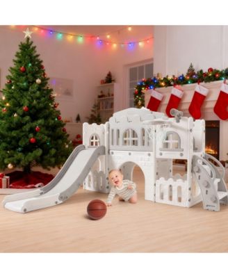8-In-1 Indoor Playground With Slide:Slide Playset, Includes Slide, Basketball Hoop, Climber