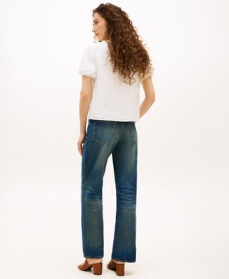 Broderie V-Neck Short-Sleeve Shirt