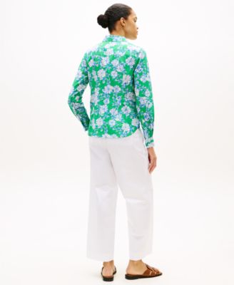 Women's Printed Button-Front Roll-Tab Shirt